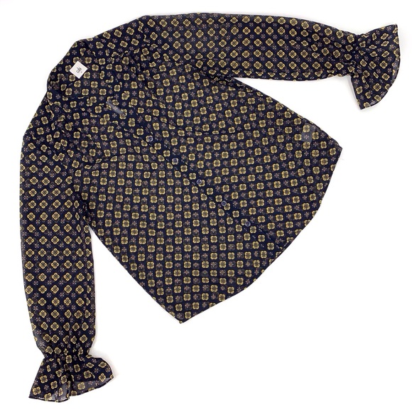 Cabi Mosaic Blouse # 3772, Medallion Print Collarless Bell Sleeve Blouse, Medium - Picture 10 of 16